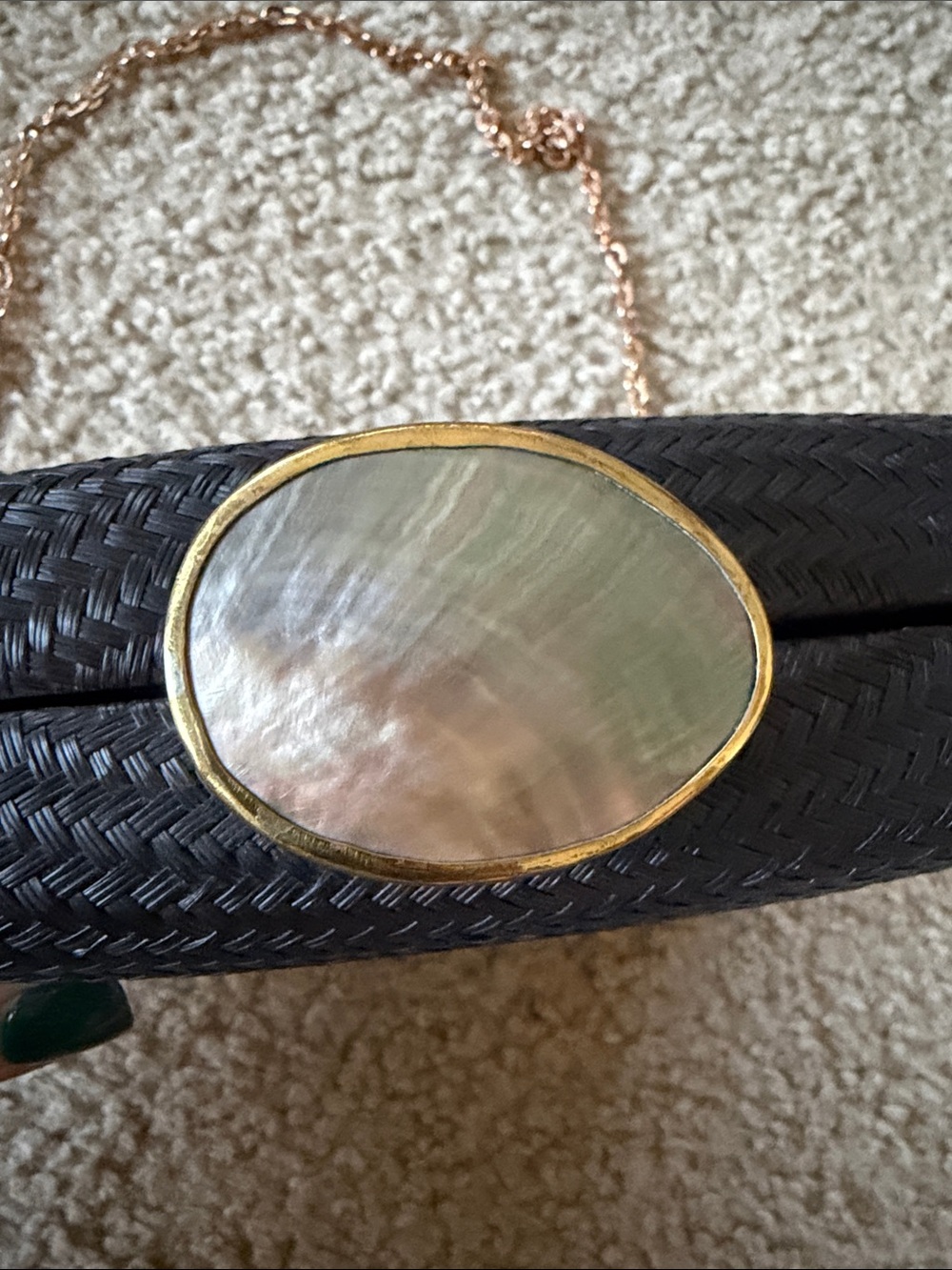 Kayu Woven Black Evening Clutch with Gold Chain Strap - Picture 5 of 7